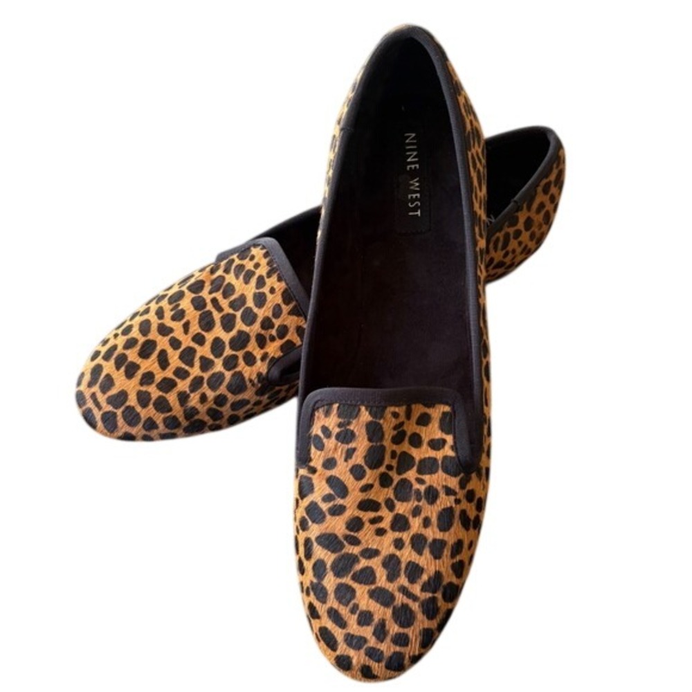 Nine West Leopard Print Calf Hair Loafers Brown 9M Parisian Chic Flats